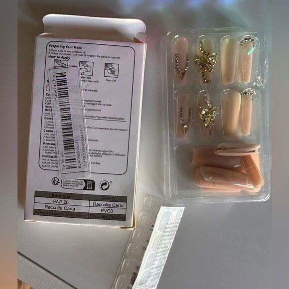 Glossy Nude Ballerina PressOn Nails & Crystal Embell… - Picture 7 of 14